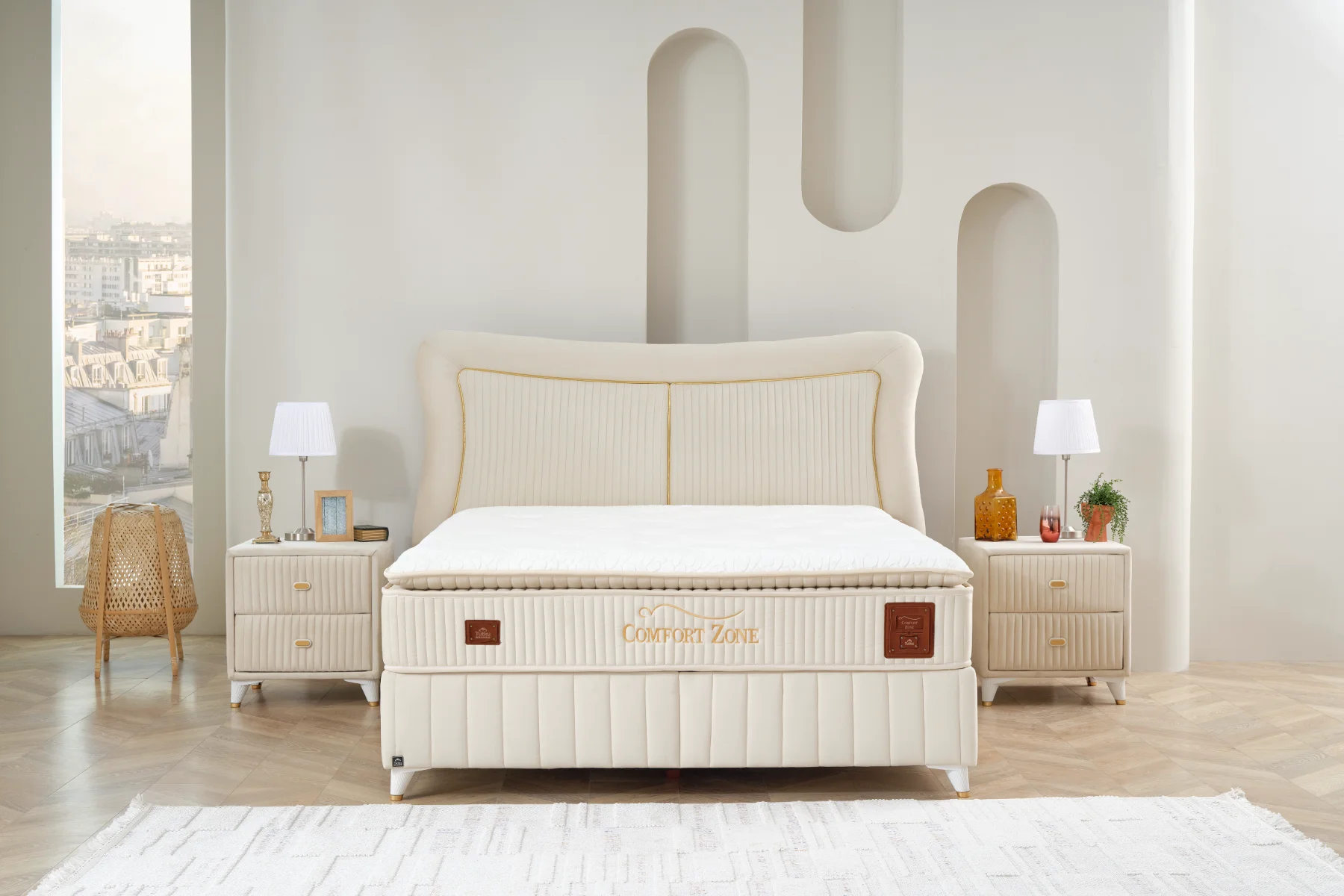 Comfort Zone Polsterbett+Kopfteil+Matratzen Set