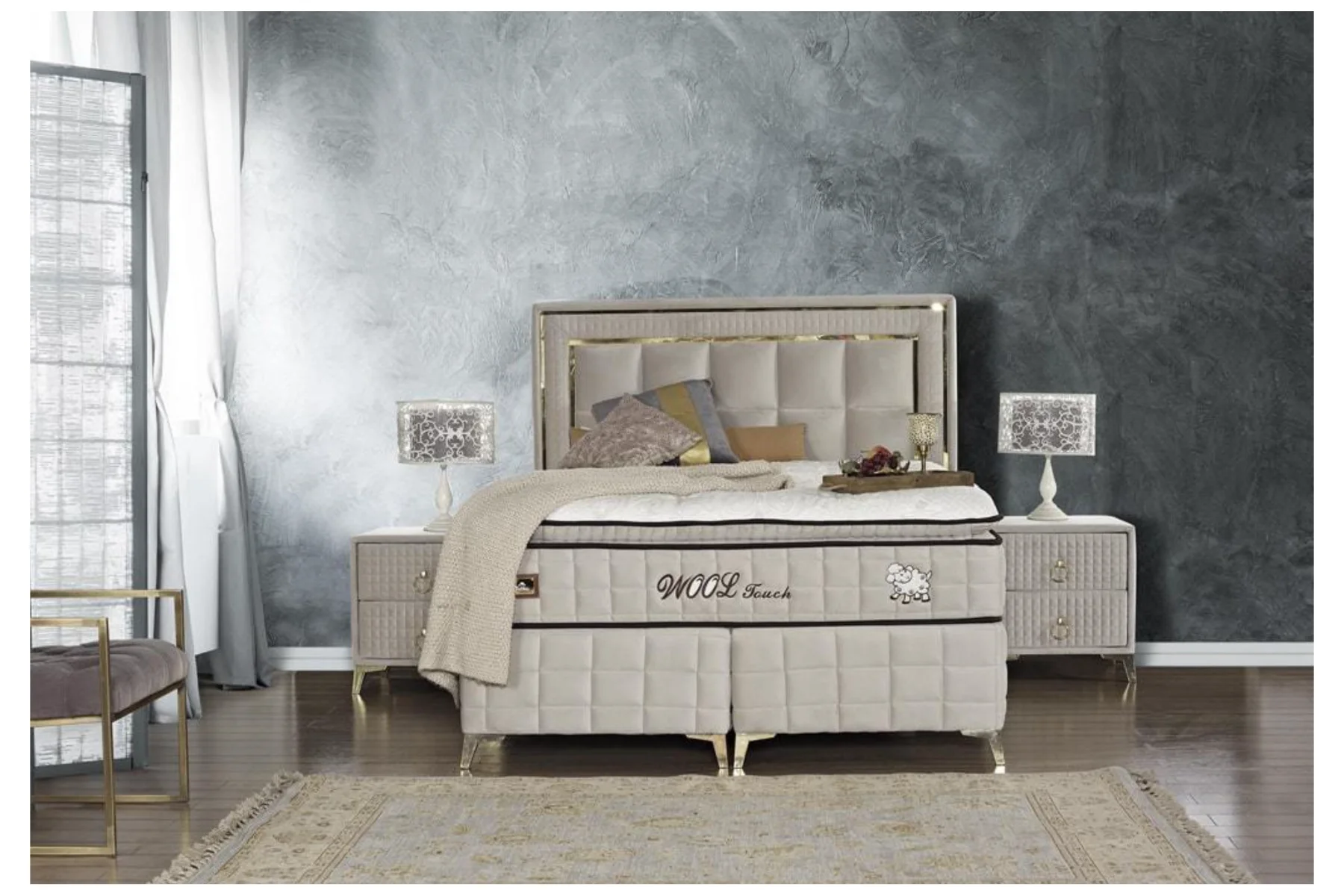 Wool Touch Bettgestell+Kopfteil+Matratzen Set