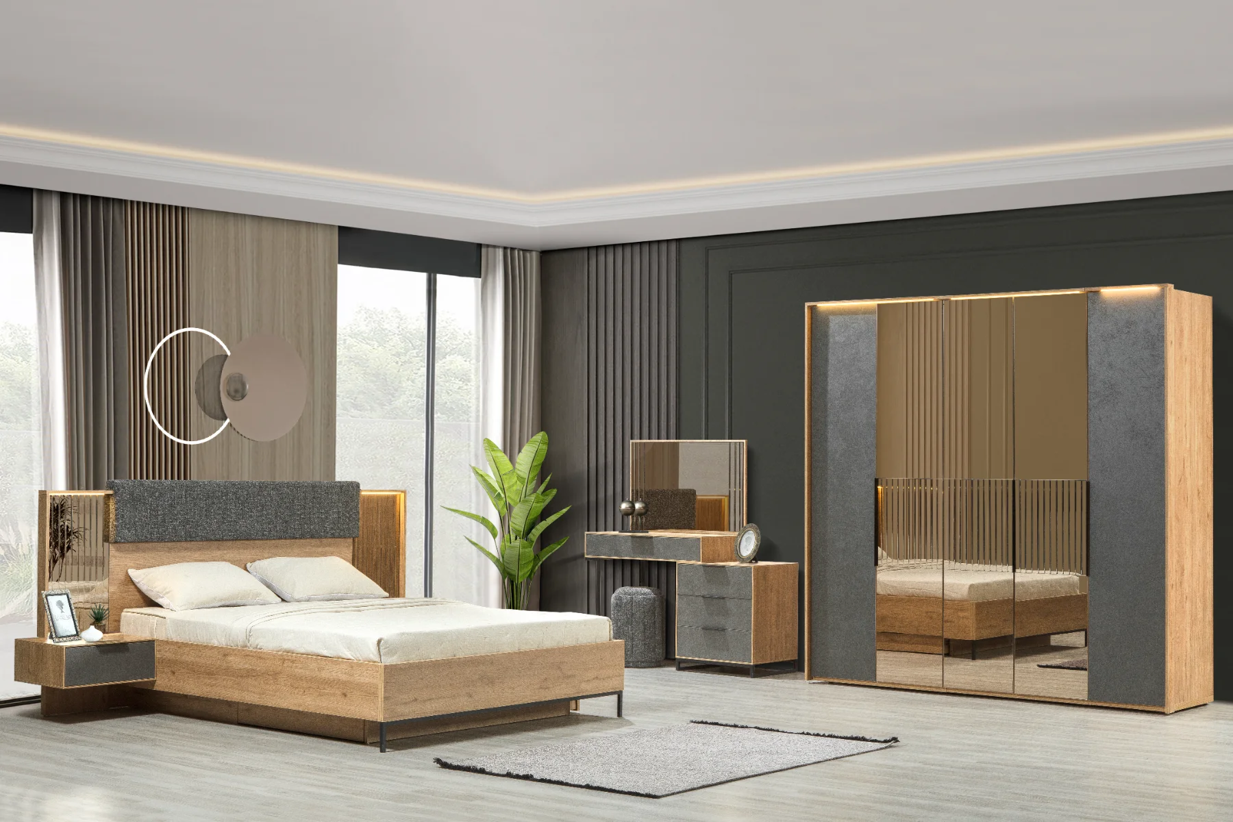 Milano Komodin Aynalı Pano (Sepet-Deniz Kabuğu)