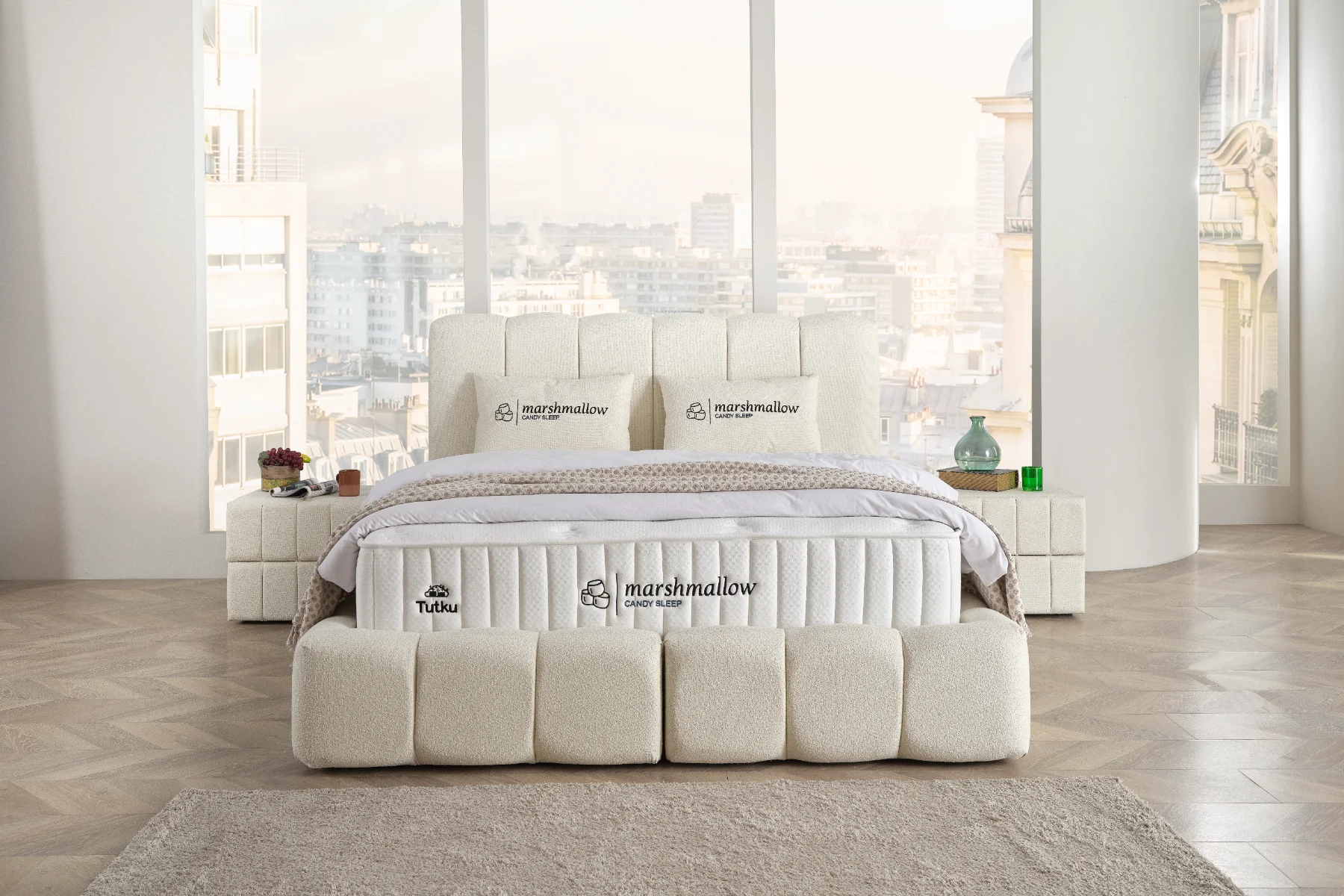 Marshmallow Bettgestell+Kopfteil+Matratzen Set
